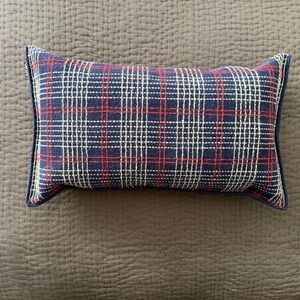 NWOT GAN Modern Plaid Blue and Red Pillow 14’’ x 24”